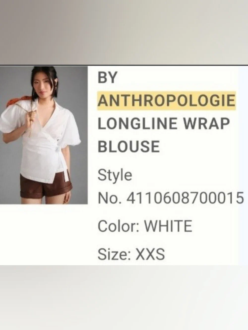 Anthropologie White Wrap Puff-Sleeve Blouse